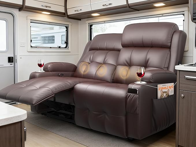 Reclining Loveseat, 55.1" RV PU Leather Wall Hugger Recliner Love Seats Sofa