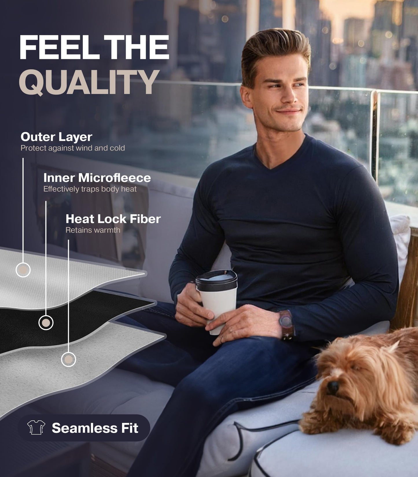 Thermajohn Thermal Shirts for Men V Neck Long Sleeve Thermal Compression Shirts for Men Base Layer Cold Weather (Black, X-Large)