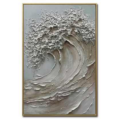 V-inspire 3D Textured Wave Canvas Wall Art, 24 x 36 inches, Hand-Painted Oil Painting with Wood Frame, Modern Abstract Ocean Decor