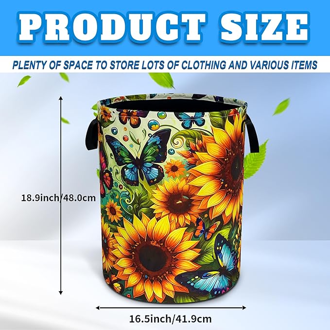 Beautiful Butterfly Sunflower Laundry Basket Oxford Cloth Laundry Hamper