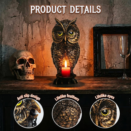 Gothic Home Decor Owl Candle Holder Tealight Stand Resin Statue for Living Room Bedroom Halloween Spooky Ornaments Unique Bird Decor Gold