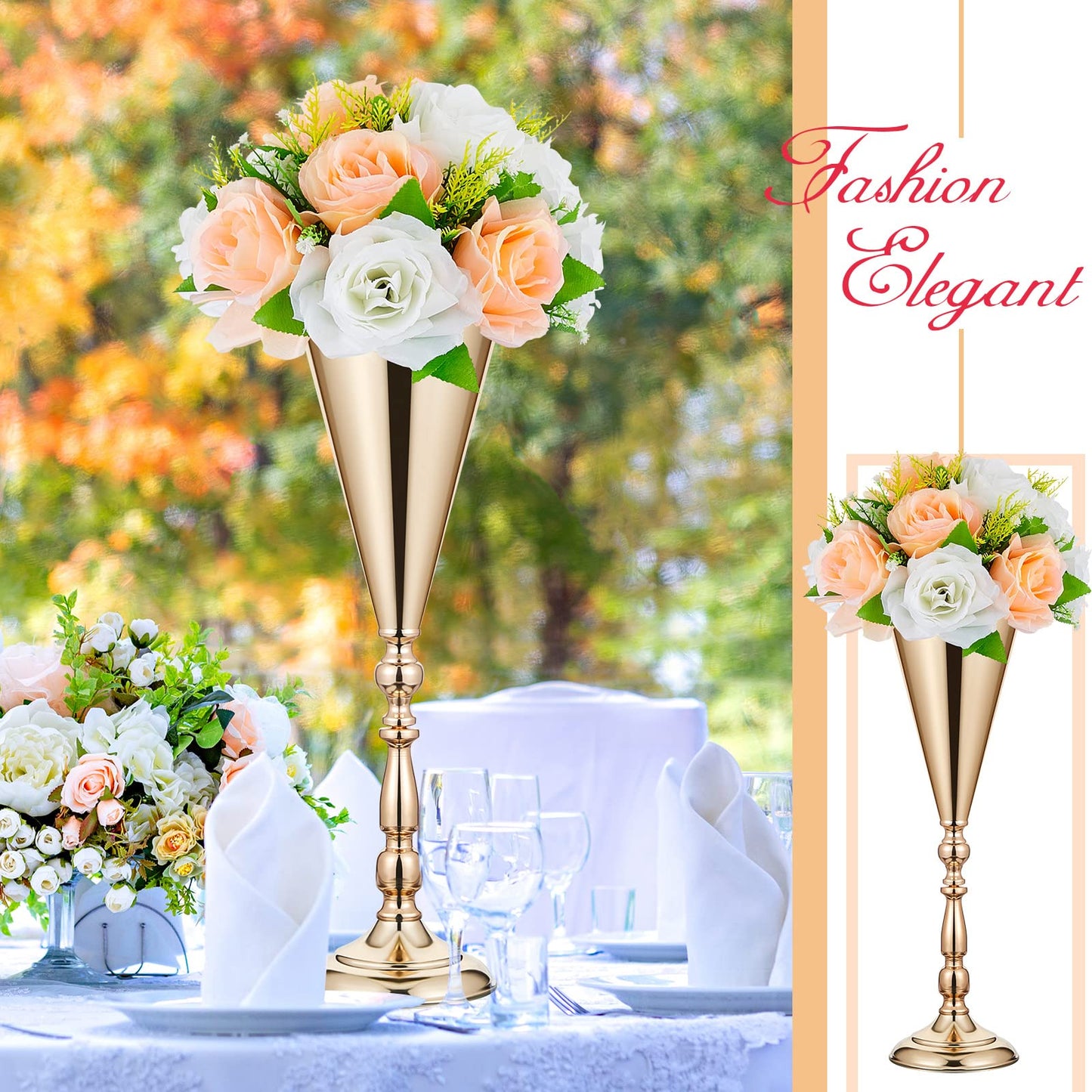 Amylove 10 Pcs Wedding Centerpieces Tall Vases - 21.7 Inch Gold Crystal Geometric Flower Stand, Elegant Table Decor for Wedding Reception, Party, Banquet, Hotel Decorations (16.5 Inch,Classic)