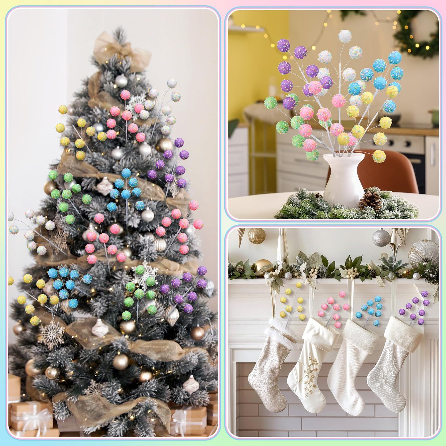 Daifunli 12 Pcs Pastel Christmas Decorations 12 Inch Candy Cane Christmas Tree Picks Macaron Lollipop Picks Candy Ornaments for Xmas Tree Topper Vase Filler Wreath DIY Crafts Home Decor Gifts