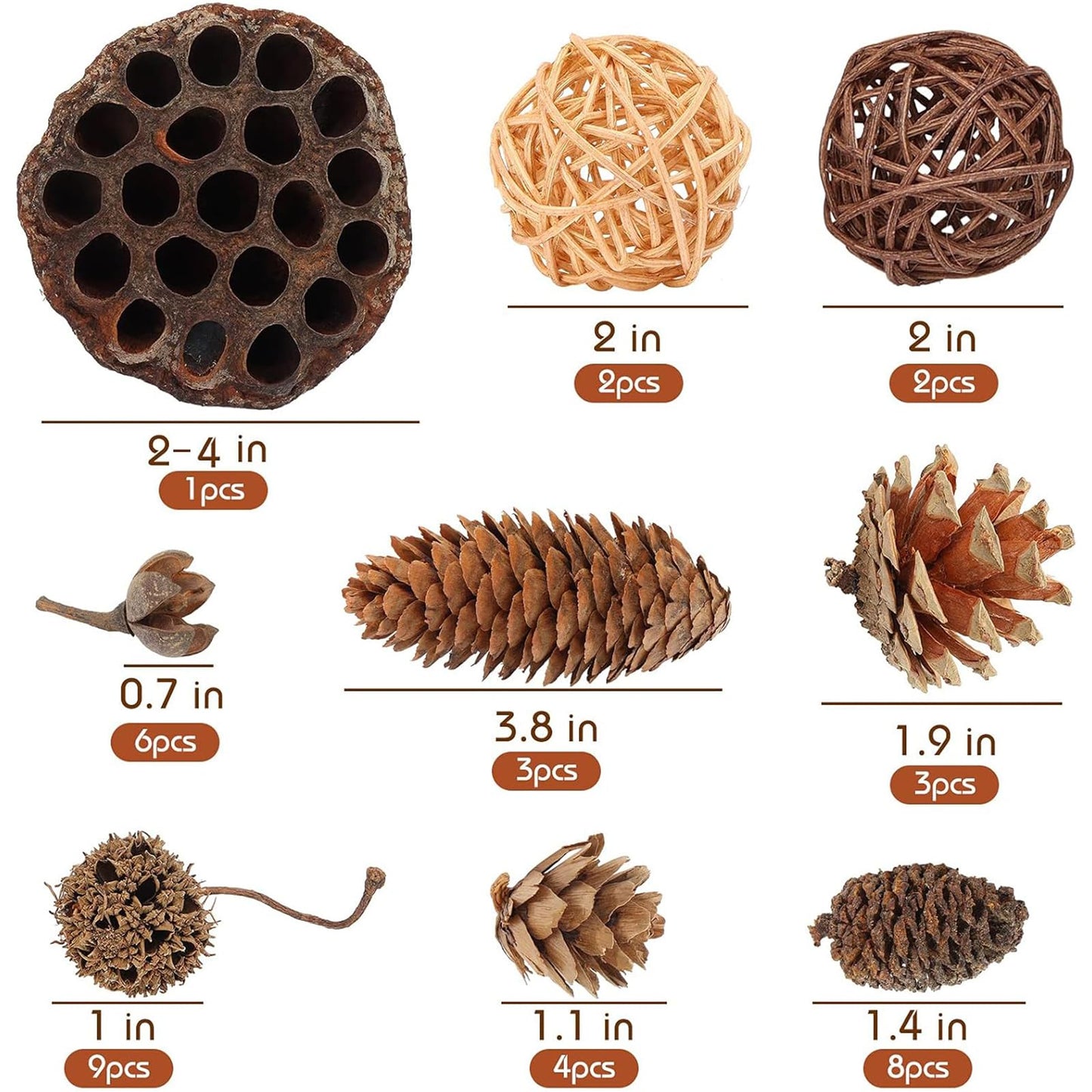 DomeStar 38PCS Christmas Pine Cone Set, Artificial Acorns Berry Craft and Natural Pinecones Ornament Pine Picks Fake Fruit Decor Fall Decorating Kit