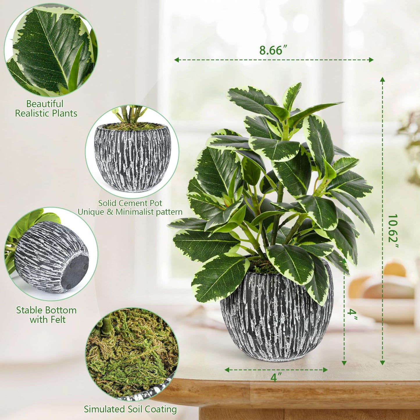 Artificial Plants Indoor Outdoor, Faux Variegated Oak Leaf Plant, Fake Potted Plants Artificial Decor for Coffee Table Desk Shelf, Faux Plants Indoor for Living Room Bathroom Bedroom Entryway Office