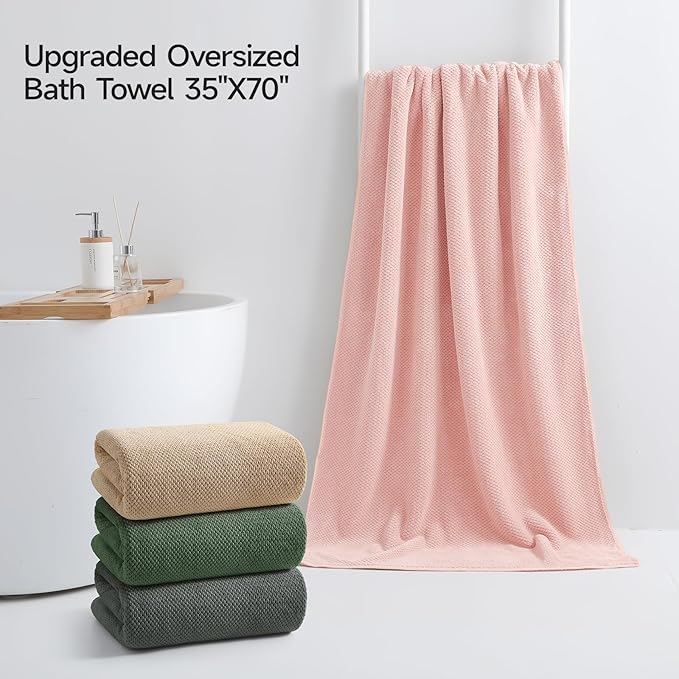 REDKISS Soft Bath Towels Set of 4-35 x 70 in Extra Large Coral Fleece Bath Towel