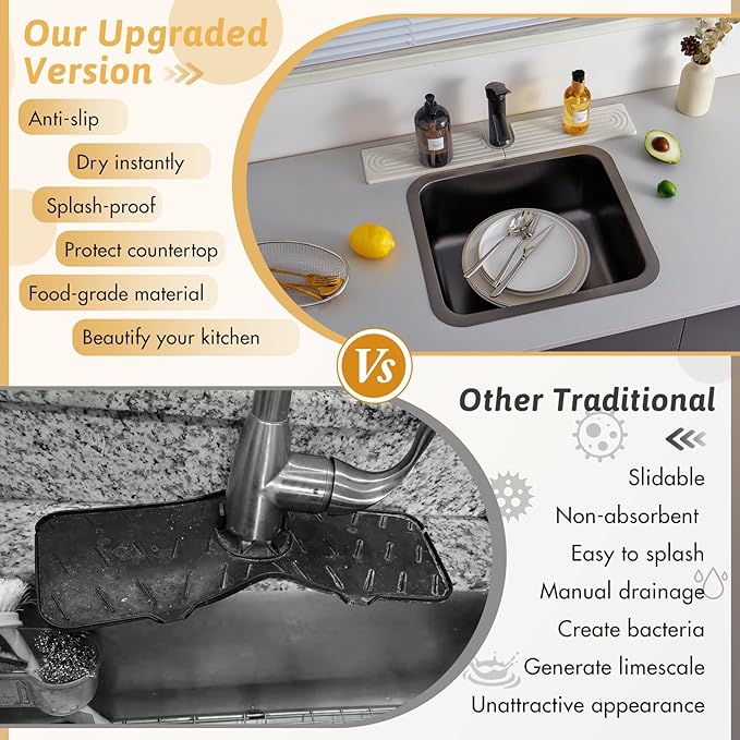 New Version Super Absorbent Faucet Mat, Kitchen Sink Dish Drying Stone Tray