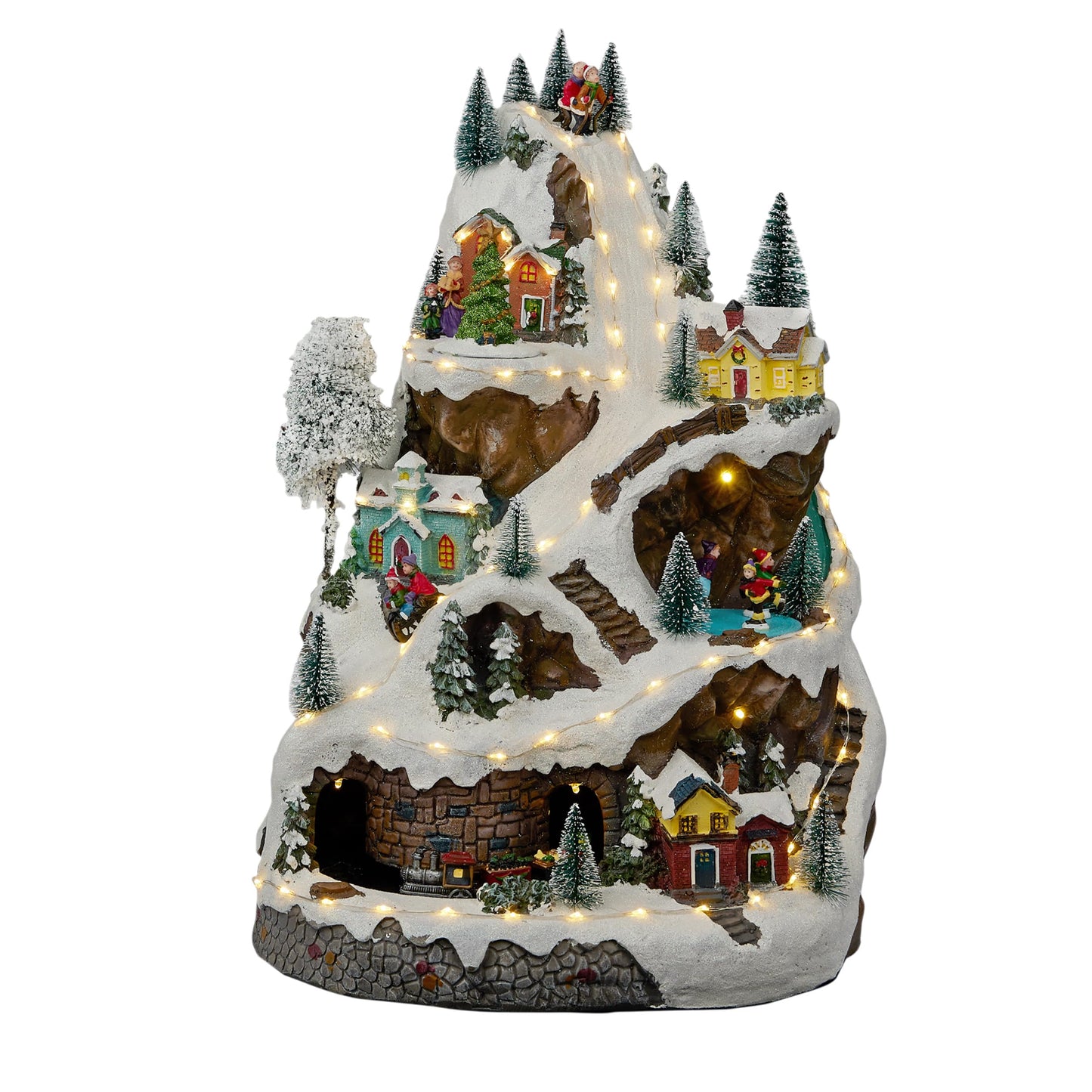 Alpine Corporation 18"H Indoor Animated Winter Wonderland Christmas Tabletop Decor with and Warm White LED Lights and Music, Holiday Display
