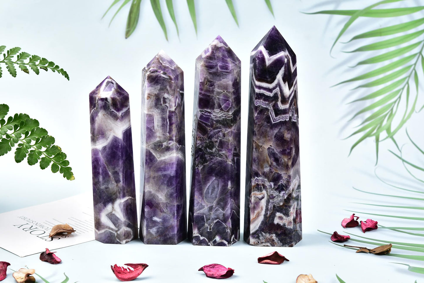 AMOYSTONE Large Crystal Tower Natural Dream Amethyst 6 Faceted Obelisk Healing Crystal Pillar Wand Tumbled Hexagonal Pointed 1-1.7 Lbs Home Décor
