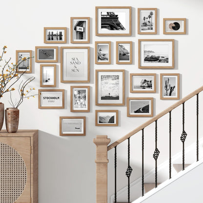Venusmiles 20 Pack Picture Frames Collage Wall Decor, Gallery Frame Set for Wall Mounting or Tabletop Display, Multi Sizes Including 4pcs 8x10, 8pcs 5x7, 8pcs 4x6, Oak