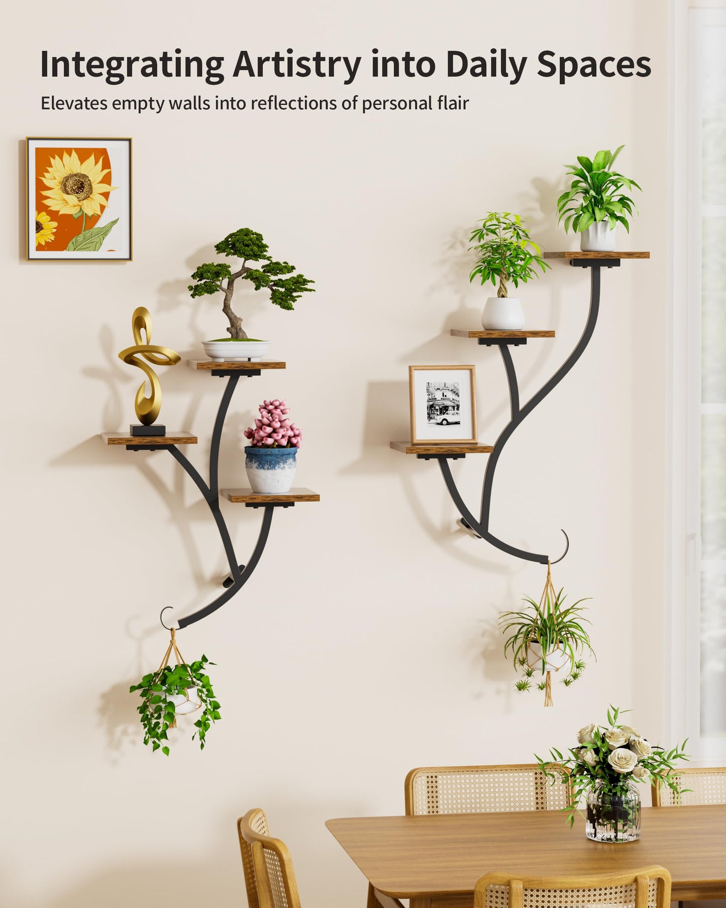 POZILAN Wall Planters for Indoor Plants 2 Pack, 6 Tiered Wall Plant Holder Hanging Planters Plant Stand Indoor, Window Plants Shelves for Living Room Patio
