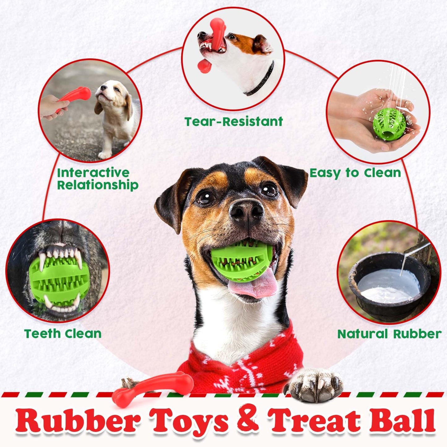 LOYEE Christmas Dog Toys 8 Pack - Santa Squeaky Plush Chew for Puppy, Durable Interactive Rope for Teething, Treating Ball and Bone Rubber for Small Dogs