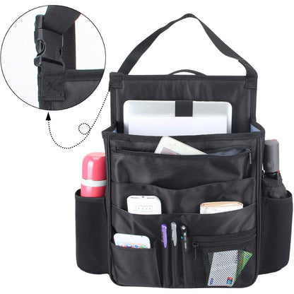 Luxja Car Seat Storage Organiser, Car Seat Organiser Front, Car Seat Back Storage Bag with Laptop & Tablet Storage, Black