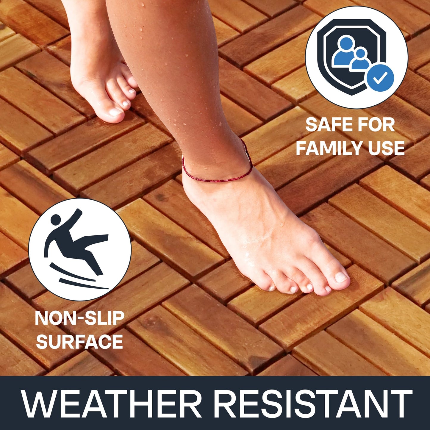 Tranquillo Interlocking Deck Tiles 12”x12”, Acacia Wood Patio Tiles, Waterproof Flooring Tiles for Indoor and Outdoor – Non-Slip, Easy Installation (Natural - Crossed Pattern, 30 Pcs - 30 Square Ft)
