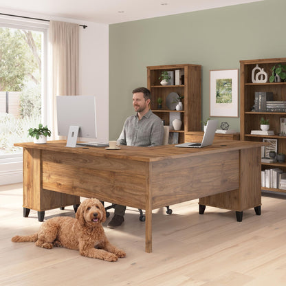 Bush Home 72-Inch L-Shaped Desk with Storage, Corner Computer Office Desk with File and Box Drawers, Home Office Workstation with Storage Cabinet, Somerset Collection, Fresh Walnut