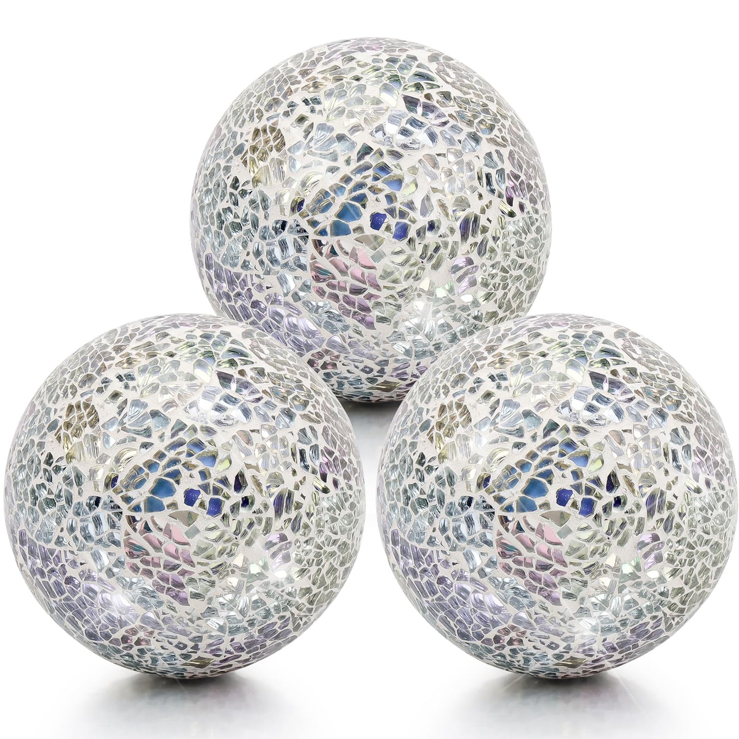 Vhxmaizxn Decoration Mosaic Glass Ball 3.35 Inch Orbs Centerpiece Crack Sphere Balls 3pcs Silver Solid Crackl Mirror Globe Christmas Thanksgiving Table Modern Ornament
