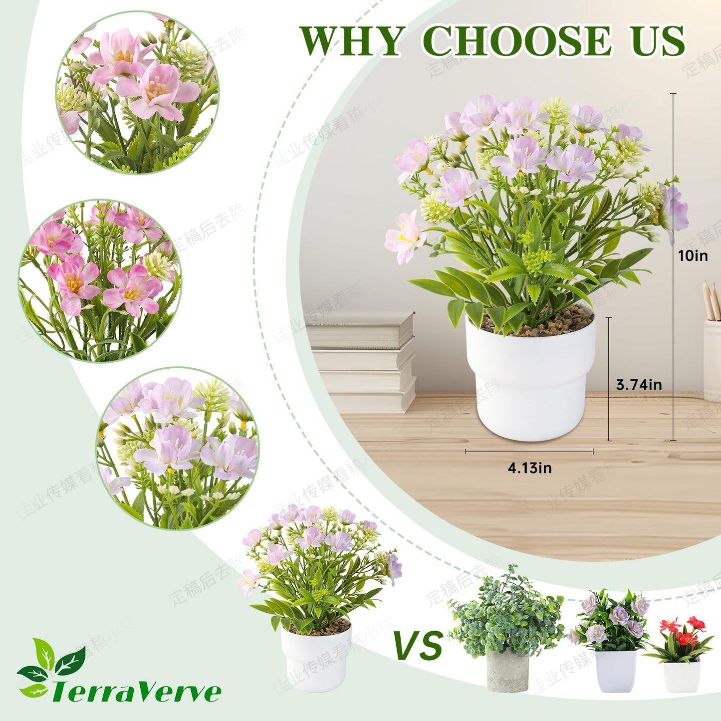 TerraVerve 3-Piece Artificial Table Plant ， Lifelike Indoor Plants for Home, Office, Bedroom, Bathroom Decor ，Rustic Farmhouse Style mini Potted plantsry
