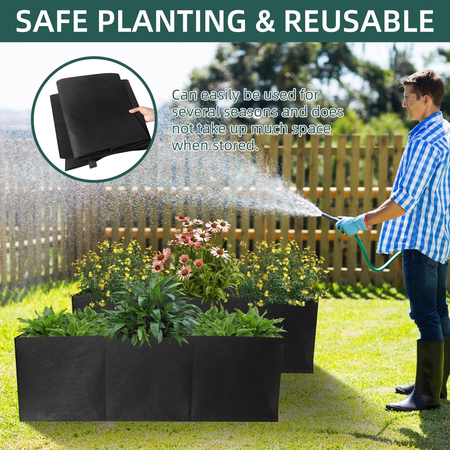 2 Pack Plant Grow Bags, 3 Divided Grids Fabric Raised Planting Bed Rectangle Raised Vegetable Planter Garden Planting Grow Pot Outdoor Planter Box for Vegetables, Flowers, Plants (Black, 120x40x40cm)