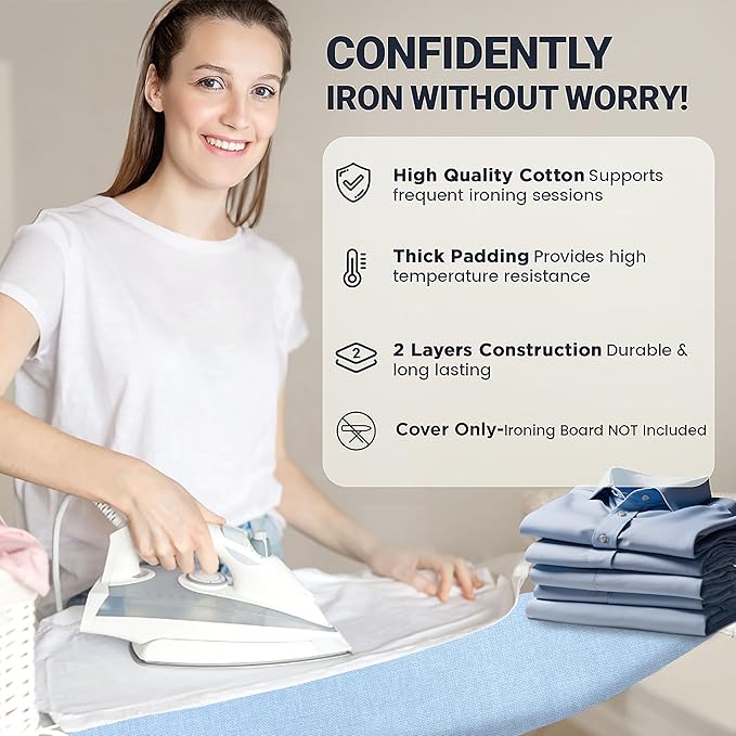 Ironing Board Cover and Pad 15"x54" Extra Thick Natural Cotton, Scorch and