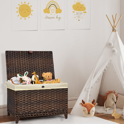 Honjourai Wicker Storage Basket with Lid,Rattan Shelf Basket with Removable Liner Bag,160L Storage Bin,Storage Trunk with Heightened Feet,Storage Container for Wardrobe,Home Organizer