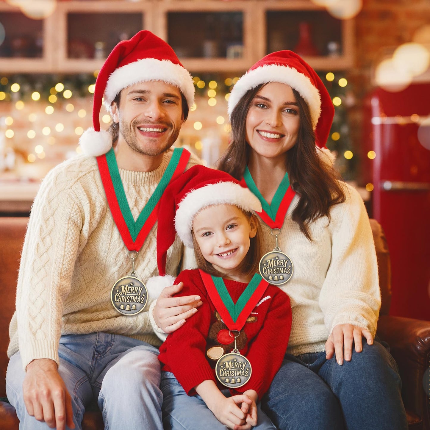 Loetere 30 Pcs/60 Pcs Christmas Medals Award Bulk 2" Gold Silver Christmas Medals Santa Run Reindeer Snowman Elf Gingerbread Man House Tree Trophy Awards for Xmas Party Ornament Favor Gift Prize