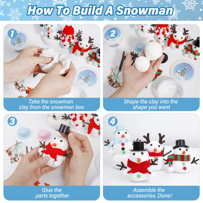 12 Pack Christmas Craft, DIY Snowman Kit for Kids, Build a Snowman Kit Indoor Decorations, Creative Kids Air Dry Modeling Clay, Xmas Activities Snowman Making Kit Toys for Holiday Favor Supplies