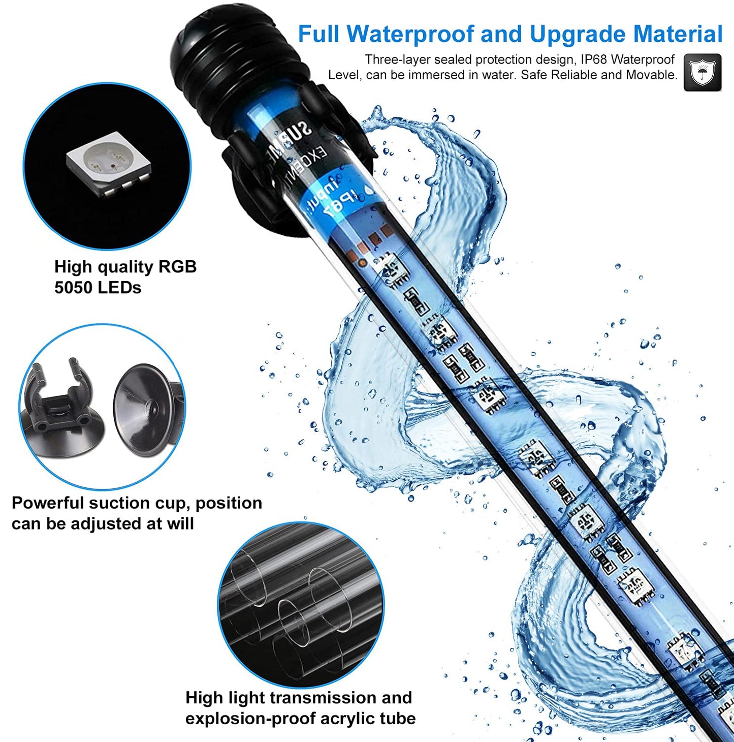 VARMHUS Submersible LED Aquarium Light,Fish Tank Light with Remote Controller&APP Control,DIY Full Spectrum Optional Color&Intelligent Timing and Dimming,29 Light Modes and 4 Music Modes RGB-28cm