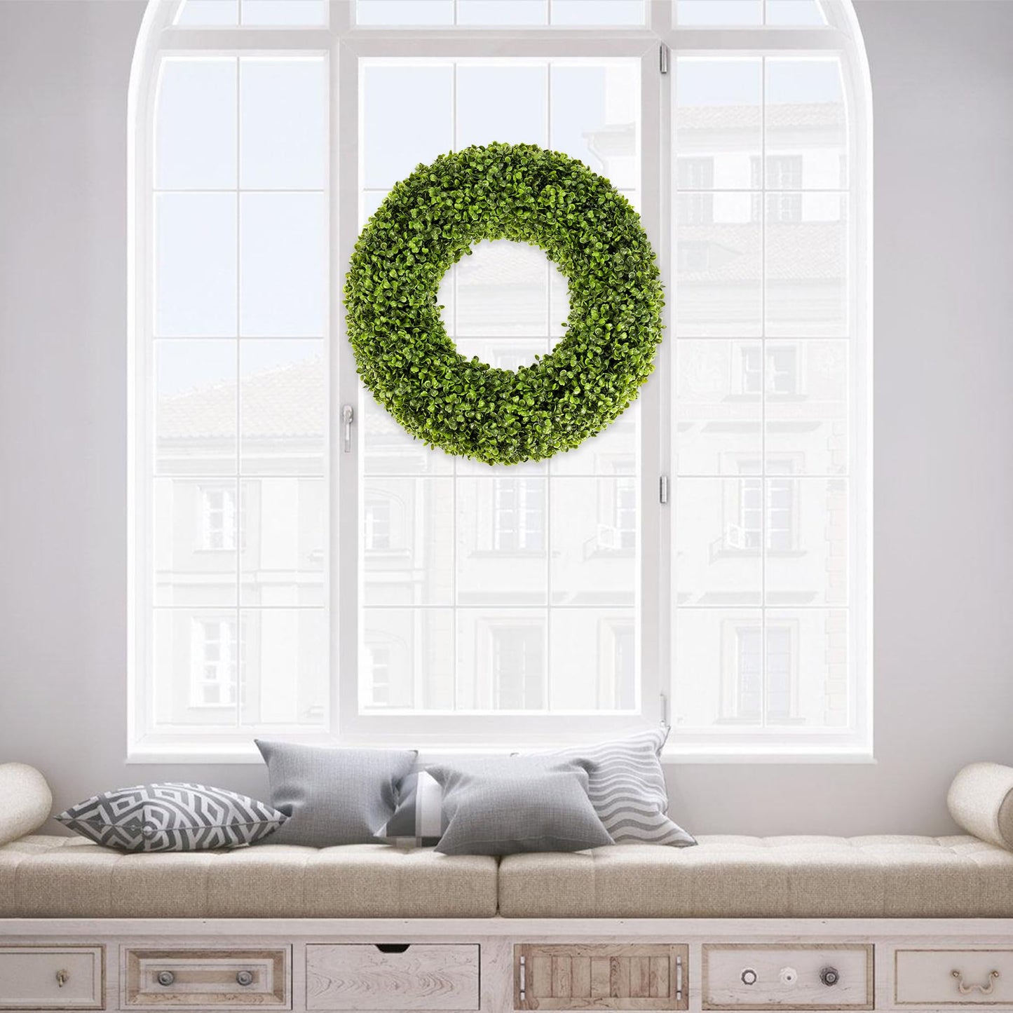SEVENLOVE Boxwood Wreath,20inch Wreath for Front Door Greenery Wreath Outdoor/Indoor Green Home Round All Year Round Farmhouse St Patricks Day Decorations