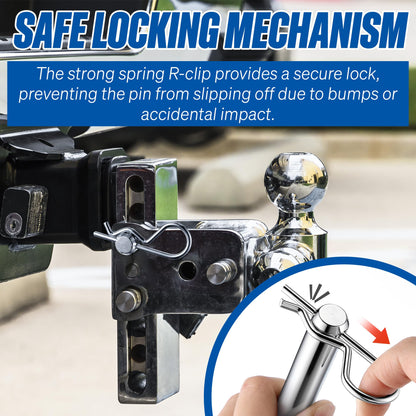 4 Set 5/8" Trailer Hitch Pin & Clip with Grooved Head, Heavy Duty Trailer Hitch Pin Fits 2" or 2.5" Receiver, Strong Spring R Clips Prevent Slipping, Suitable for Towing
