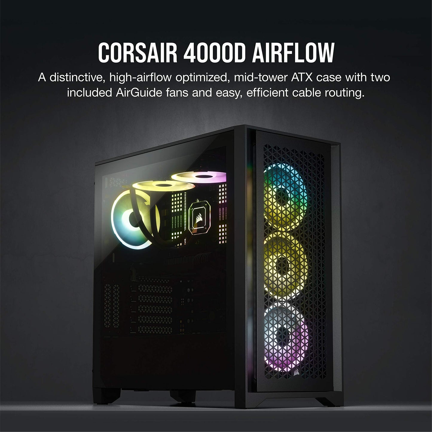 Corsair 4000D AIRFLOW Tempered Glass Mid-Tower ATX Case - High-Airflow - Cable Management System - Spacious Interior - Two Included 120 mm Fans - Black