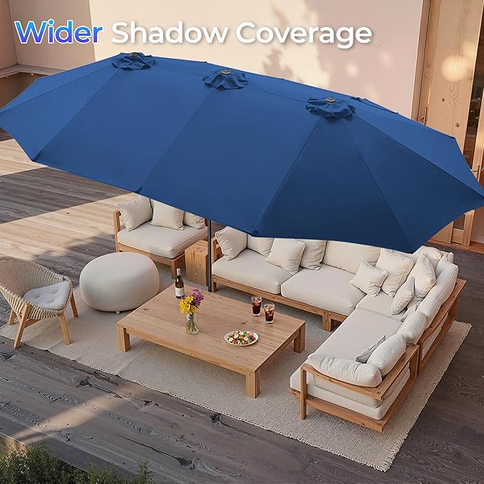 SUPERJARE 15FT Outdoor Umbrella for Patio, Double sided Pool Umbrellas with Fade Resistant Canopy, Large Table Umbrella for Deck, Market, Backyard - Navy Blue