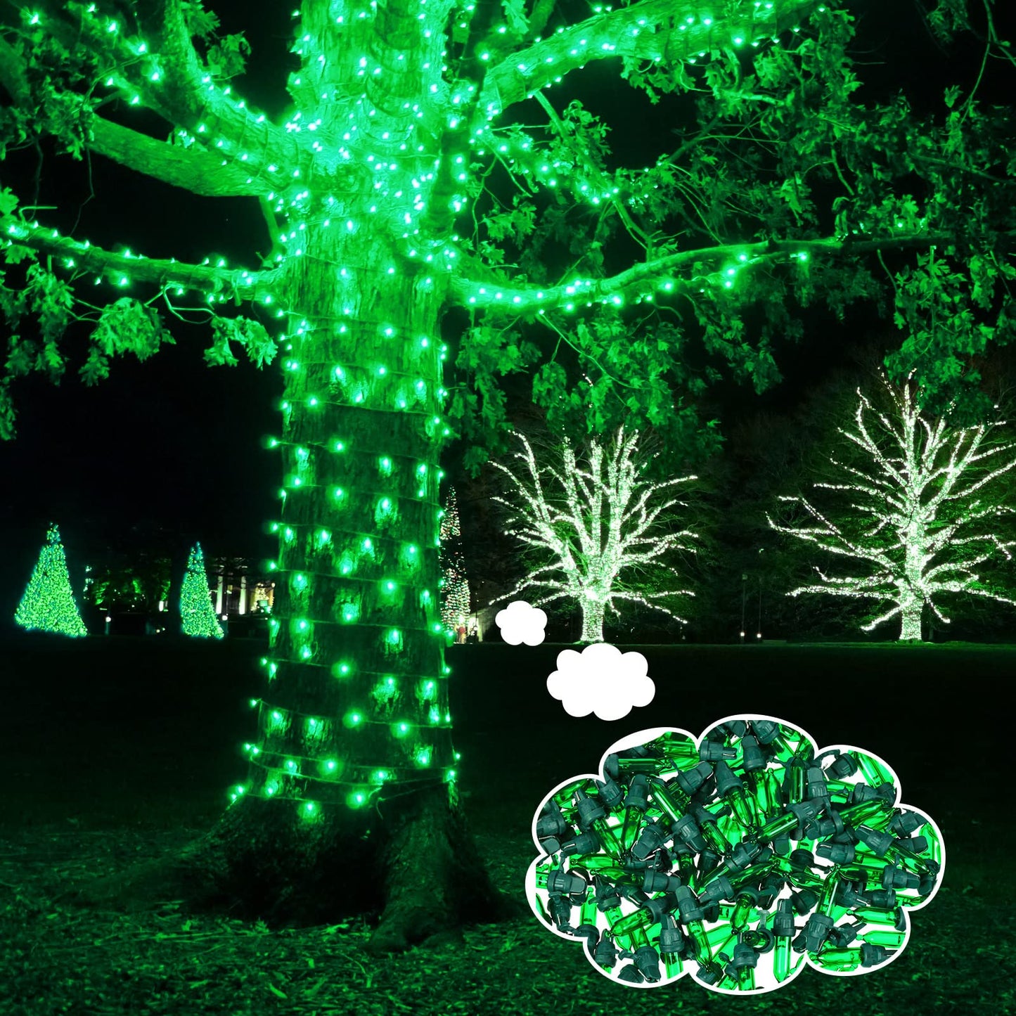 Remagr 120 Pcs Christmas LED Replacement Bulb Mini Wide Angle LED Xmas Bulbs Tree Light Outdoor String Light Replacement for Christmas Garden Party Decor(Green Base with Green Bulb)