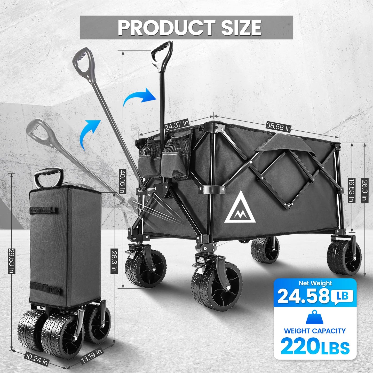 Wagon Cart Shopping Cart Large Capacity Collapsible Wagon with Wheels On Beach Garden Outdoor Utility Carts for Grocery All Terrain Portable Wagons Carts for Groceries Sand Camping Sports Black
