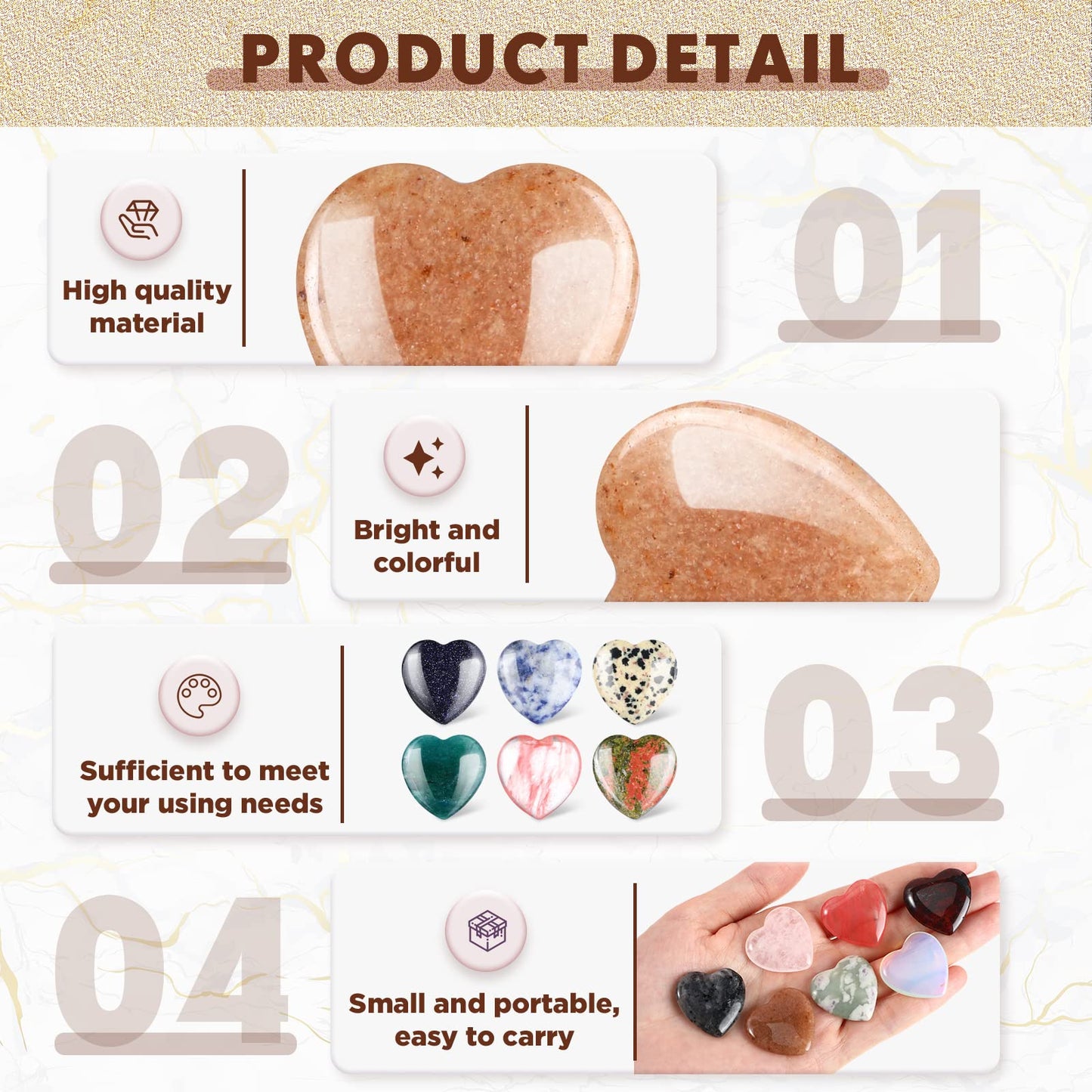 Nuenen 24 Pcs Heart Crystals Stones for Healing Bulk 1'' Natural Heart Shaped Rocks Polished Worry Stone Palm Pocket Love Gemstones for Women Men Wedding Meditation Balancing Witchcraft Decoratio