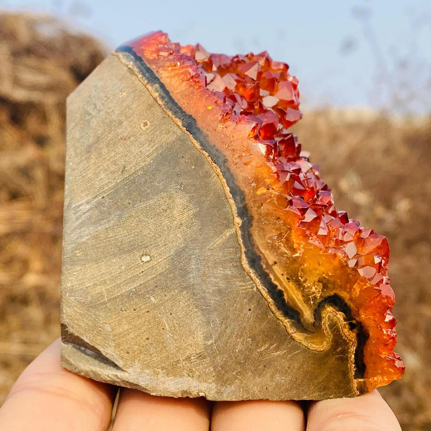 CrystalHola Raw Orange Geode Quartz Cluster 200-300g - Natural Crystal Decorative Stone for Home & Office Decor, Healing Ornaments & Spiritual Gifts, About 2-3 inch, 7-10.5 oz