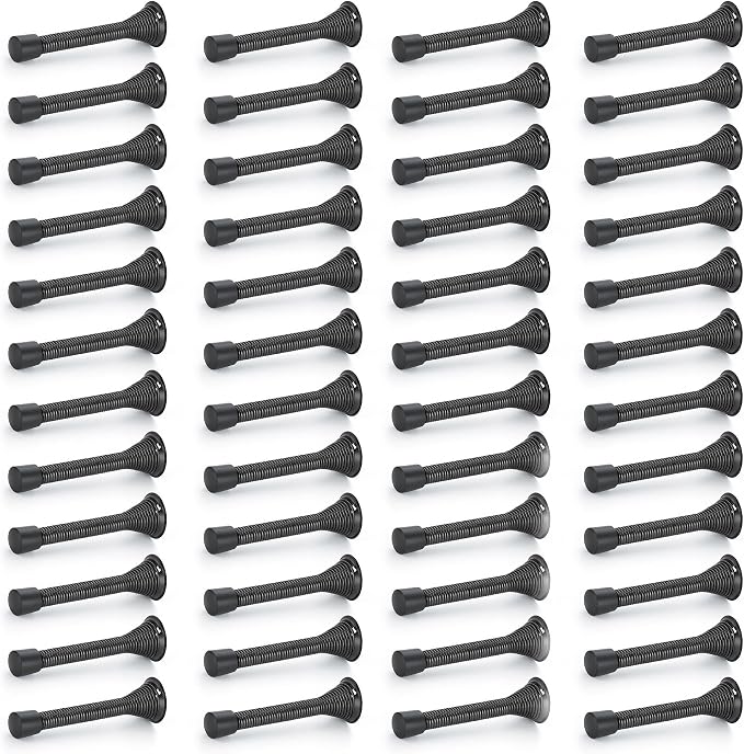 Ravinte Door Stoppers, 48 Pack Black Spring Door Stops with Rubber Bumper, Door Stoppers for Bottom of Door