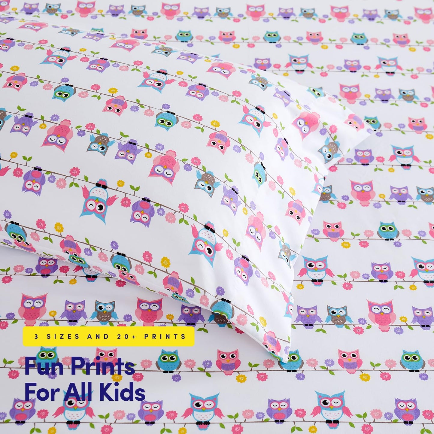 1500 Supreme Kids Bed Sheet Collection - Fun Colorful and Comfortable Boys and Girls Toddler Sheet Sets - Deep Pocket Wrinkle Free Soft and Cozy Bedding - Twin XL, Owls