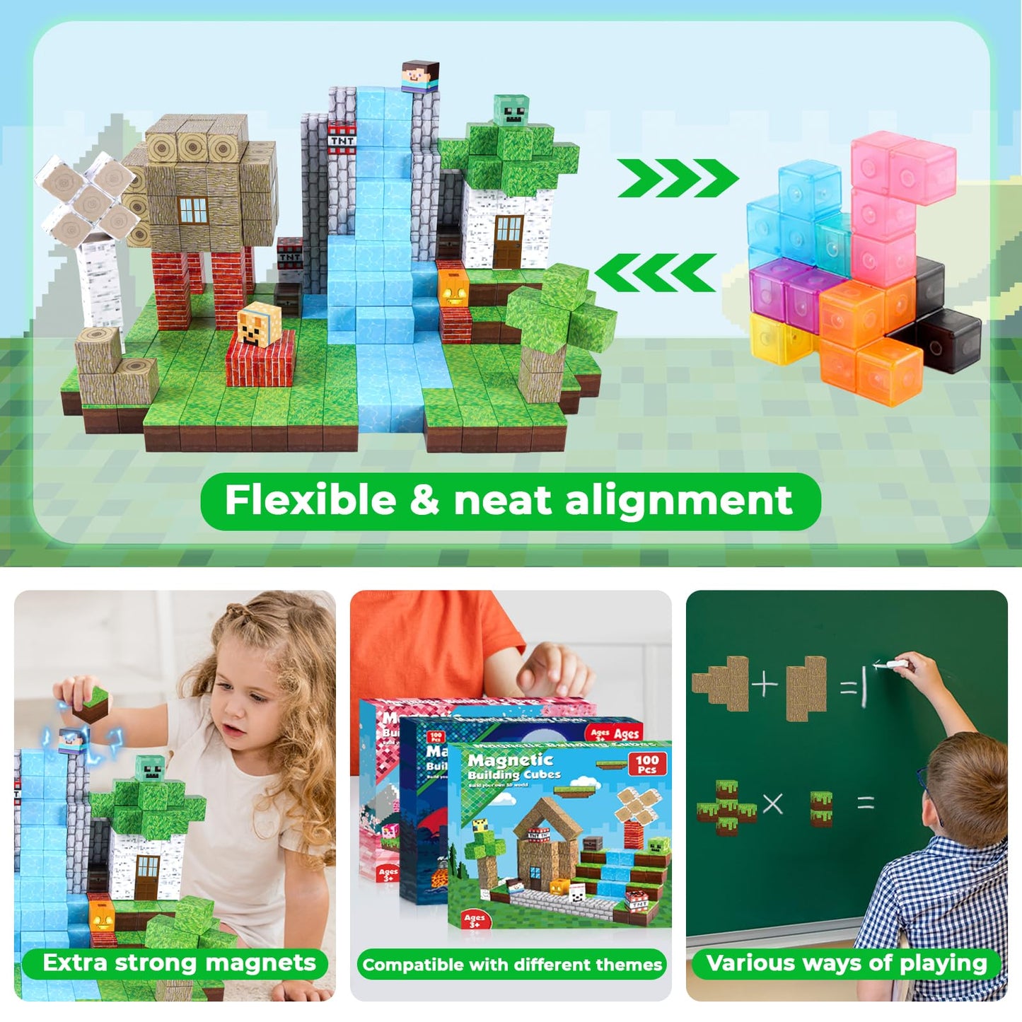 ToyUnited Magnetic Blocks-100PCS Magnetic Building Blocks Magnet Cube Toys Stacking, Build Forest World Set, STEM Montessori Sensory Toys for Kids Boys Girls Age 3 4 5 6 7 8 9 10 Easter Birthday Gifts