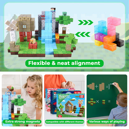ToyUnited Magnetic Blocks-100PCS Magnetic Building Blocks Magnet Cube Toys Stacking, Build Forest World Set, STEM Montessori Sensory Toys for Kids Boys Girls Age 3 4 5 6 7 8 9 10 Easter Birthday Gifts