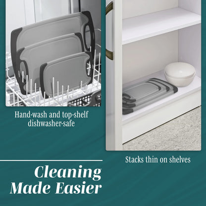 Cutting Boards for Kitchen - BPA-Free Chopping Board - Different Sizes & Non Slip Handles - Reversible, Large Cutting Board Set - Unique Gifts for Cooks Who Have Everything - 3-Pack Gray
