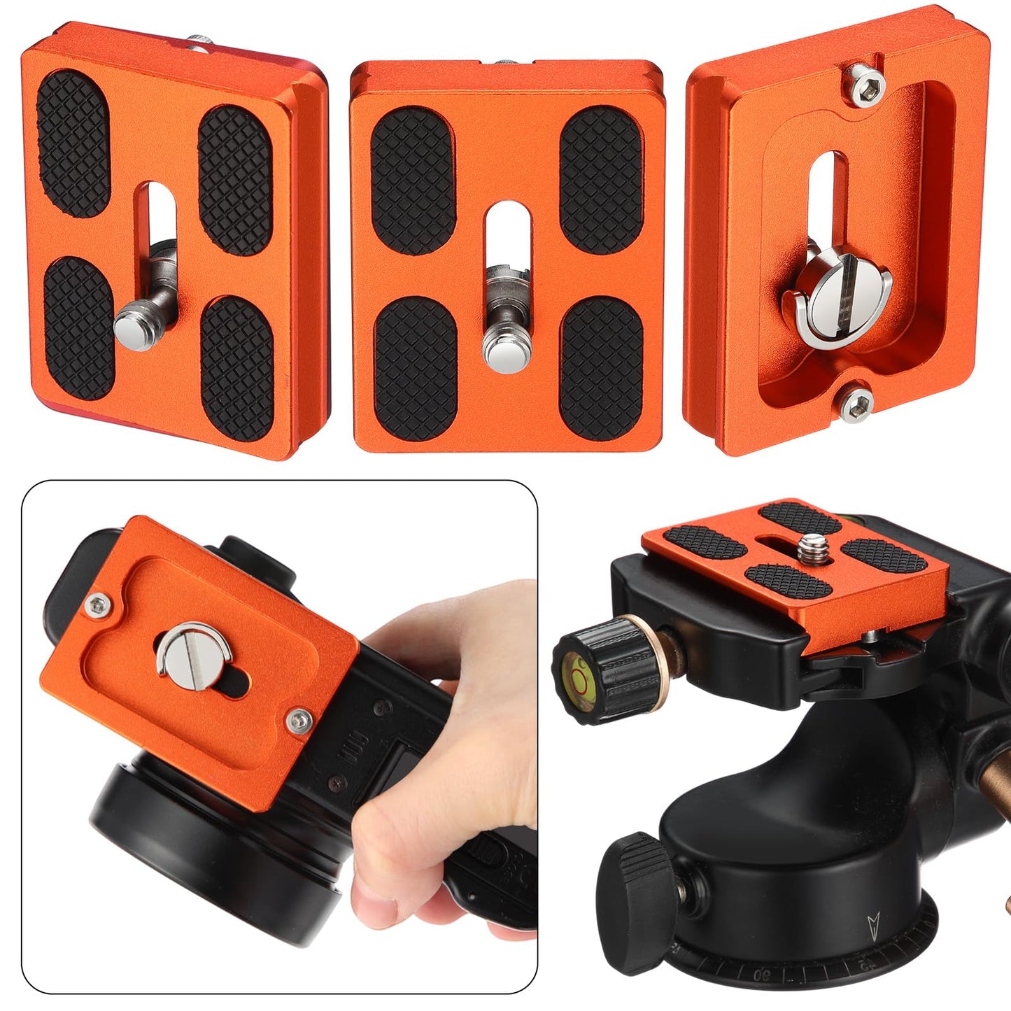 Frienda 2 Pieces Metal Quick Release Plate with 1/4''-20 Camera Screw Tripod Mount Plate Fits Standard for DSLR Camera Tripod Ball Head(Orange,Pu50)