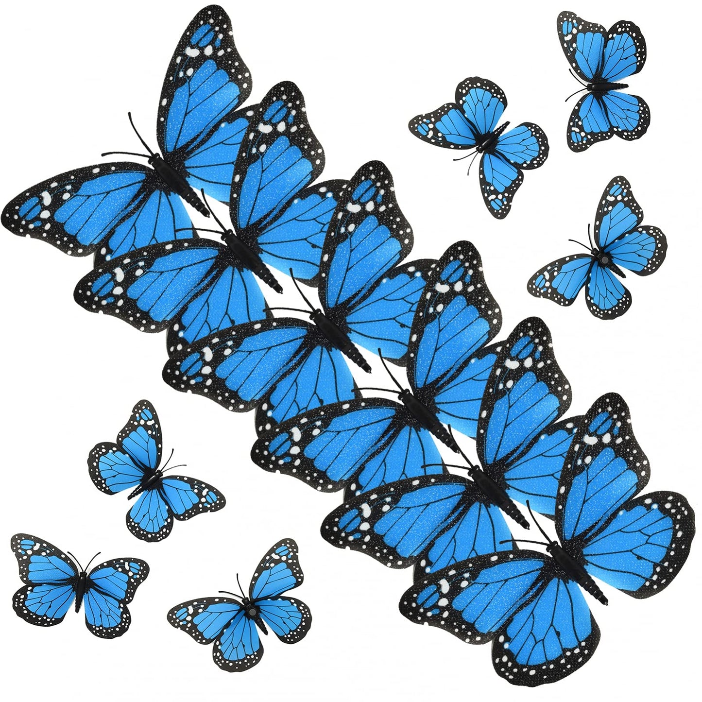 AQUEENLY Monarch Butterfly Decoration 4.72'' Blue Butterflies for Crafts Premium Fake Butterflies Wall Decor for Room, Home, Wedding, Party (12 Pcs)