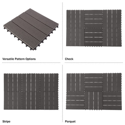Interlocking Deck Tiles - 30-Pack 11.6-in Wood Plastic Composite All-Weather Outdoor Flooring Balcony Poolside or Patio by Pure Garden (Gray)