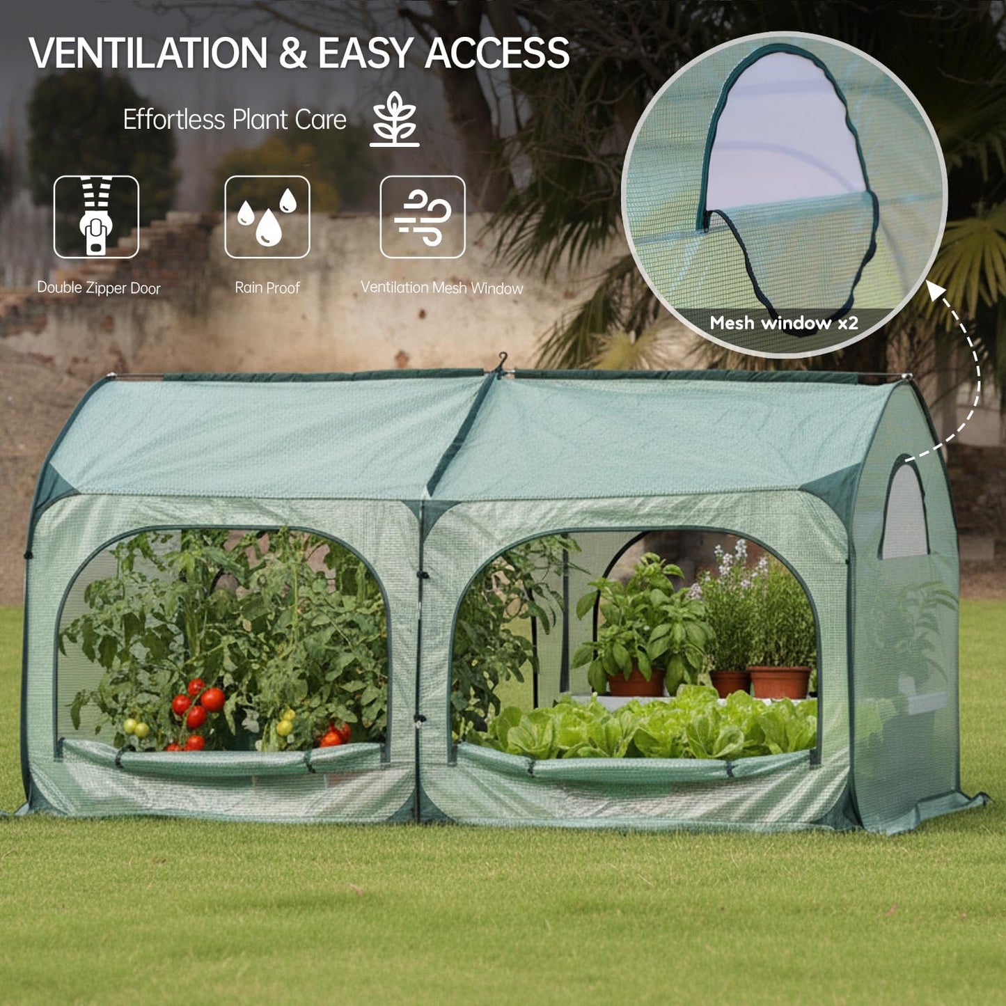 Pop up Tunnel Greenhouse Cover Plant Tent with 4x2FT Riased Garden Bed Set ,Raised Planter Box