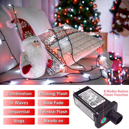 JMEXSUSS 66ft 200 LED Red and White Christmas Lights, Outdoor String Plug-in, Expandable for Tree Outside Party Home Decorations