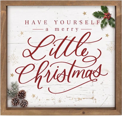 flangairy Have Yourself A Merry Little Christmas Sign, 11.8 Inch Wooden Xmas Wall Decor Art, Holiday Decorative Signage Table Shelf Mantel Bedroom Bathroom Rustic Farmhouse Decorations for Home Office