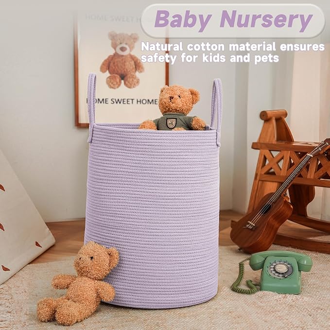 Large Woven Laundry Basket Hamper, 100L Cotton Rope Storage Bin