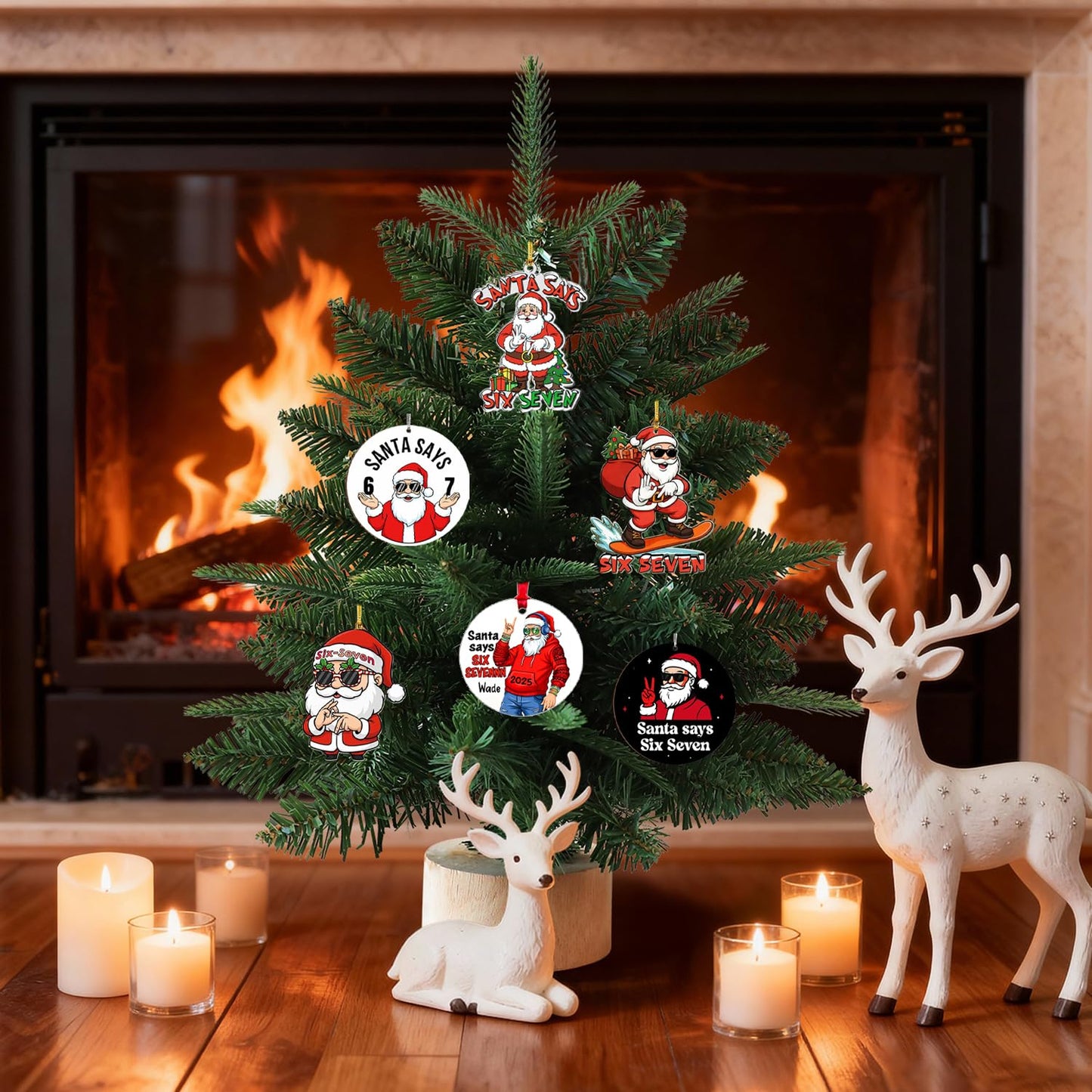6 Pcs Christmas Tree Decorations Sixseven Santa Hanging Pendants Designs 2D Acrylic Funny 6 7 Santa Ornament DIY Xmas Santa Claus Hanging Ornaments for Kids Teens Boys Girls Christmas