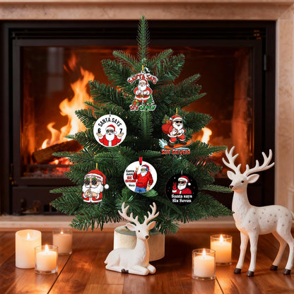 6 Pcs Christmas Tree Decorations Sixseven Santa Hanging Pendants Designs 2D Acrylic Funny 6 7 Santa Ornament DIY Xmas Santa Claus Hanging Ornaments for Kids Teens Boys Girls Christmas