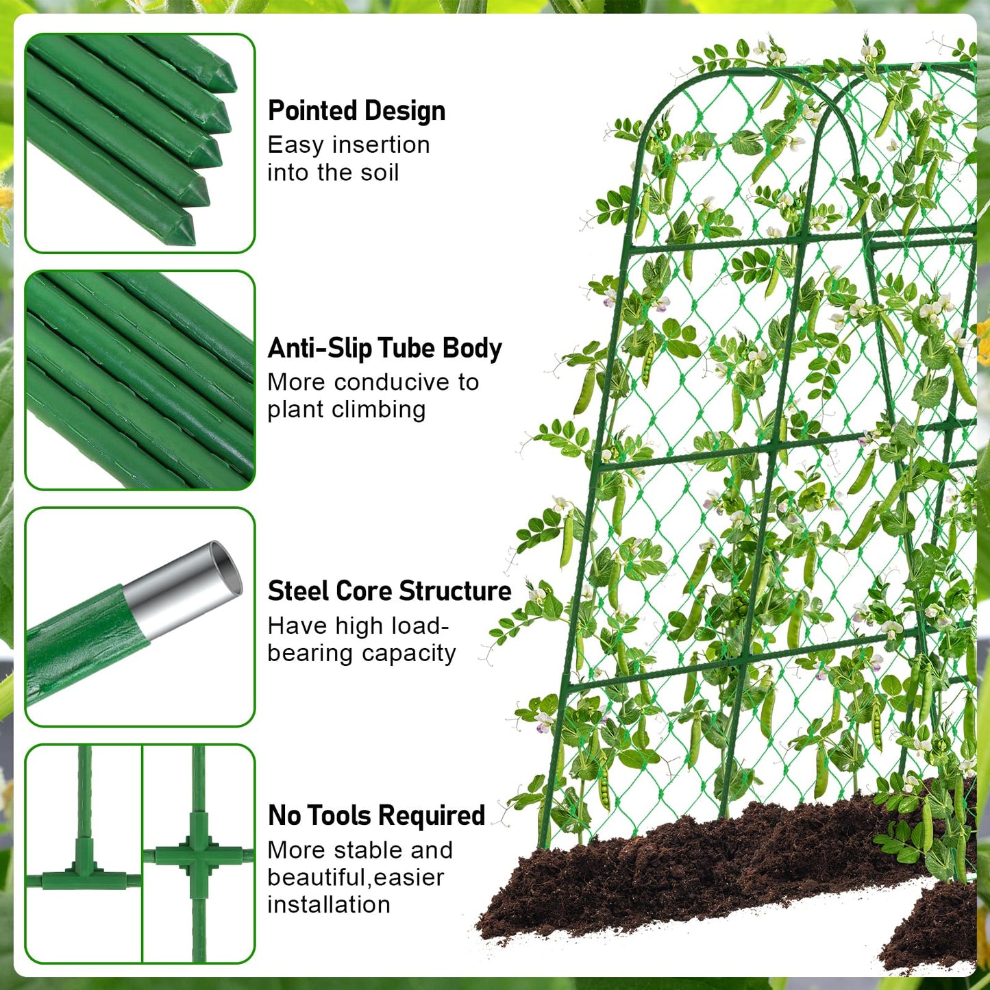 Extra Large Cucumber Trellis for Raised Bed, U-Shape Garden Trellis for Climbing Plants Outdoor,Adjustable Metal Arch Vegetables Trellis,Plant Support Garden Stakes for Vine (Green,65"x49.2"x23.6")
